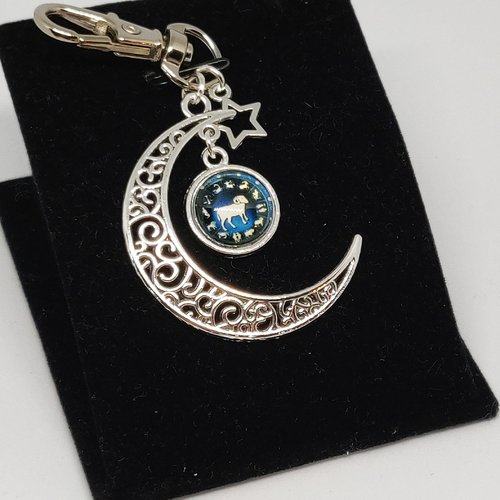 Porte clés bélier signe astrologique constellation bijou de sac lune celtique argenté bleu nuit féérique idée cadeau miss perles