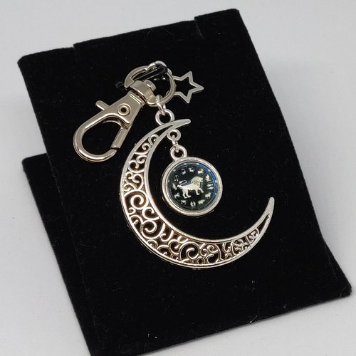 Porte clés lion signe astrologique constellation bijou de sac lune celtique argenté bleu nuit féérique idée cadeau miss perles
