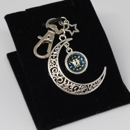 Porte clés gémeaux signe astrologique constellation bijou de sac lune celtique argenté bleu nuit féérique idée cadeau miss perles