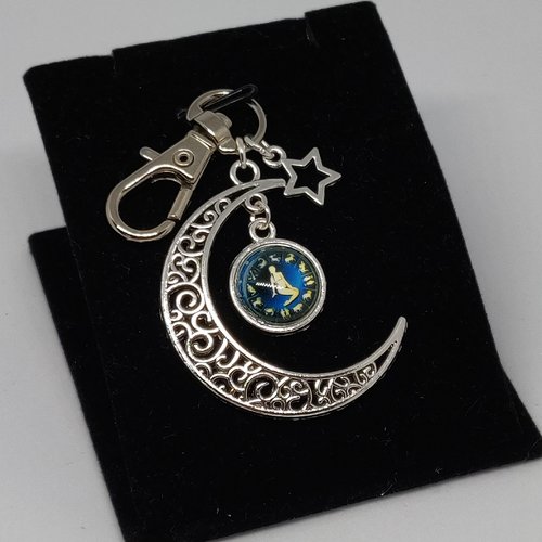 Porte clés vierge signe astrologique constellation bijou de sac lune celtique argenté bleu nuit féérique idée cadeau miss perles
