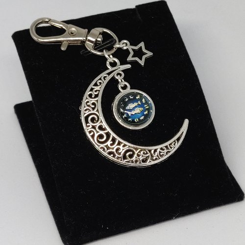 Porte clés poissons signe astrologique constellation bijou de sac lune celtique argenté bleu nuit féérique idée cadeau miss perles