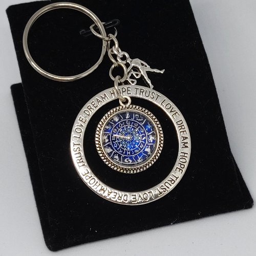 Porte clés balance signe astrologique constellation anneau gravé argenté bleu nuit féérique idée cadeau miss perles