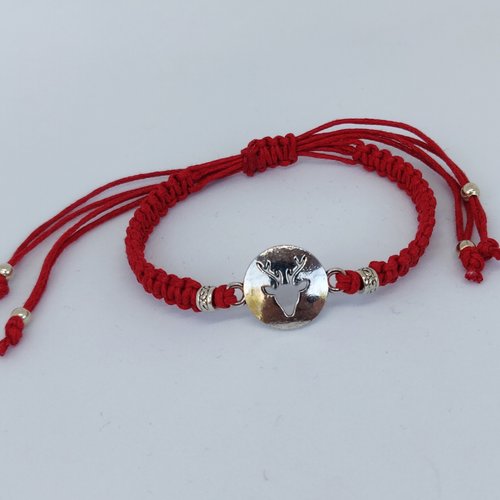 Bracelet je suis prest outlander cerf macramé rouge argenté antique sassenach ecosse idée cadeau miss perles