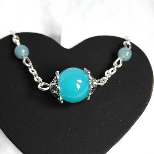 Bracelet bleu la reine des neiges argenté antique verre féérique idée cadeau miss perles