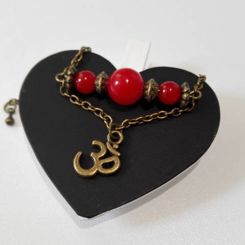 Bracelet ohm bronze et perles rouges féériques fairy  collection zen boutique miss perles 