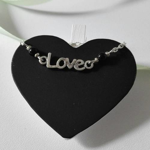 Bracelet love argenté vintage perles noires féérique 50 nuances de grey fifty shades 