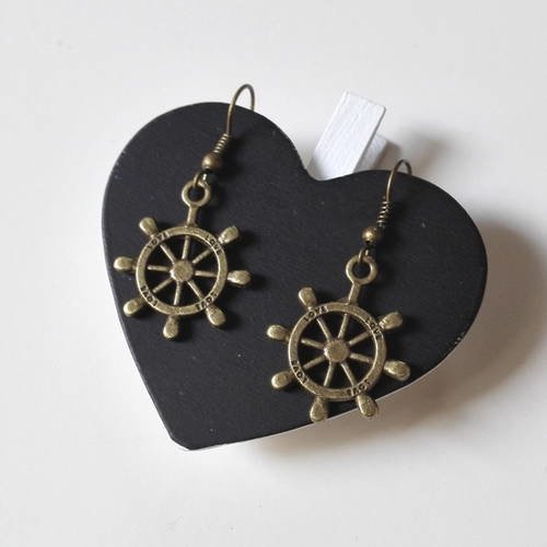 Boucles d'oreilles barre bateau black pearl pirates des caraibes bronze féérique 