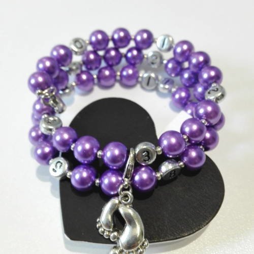 Bracelet d'allaitement au sein ou au biberon perles violettes cadeau naissance féériques 
