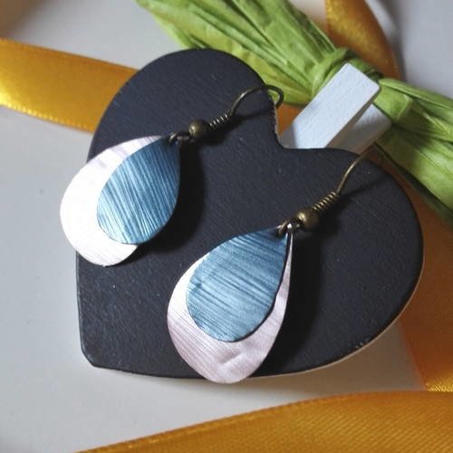 Boucles d'oreilles gouttes d'eau nespresso bleues gris roses féériques version 1 
