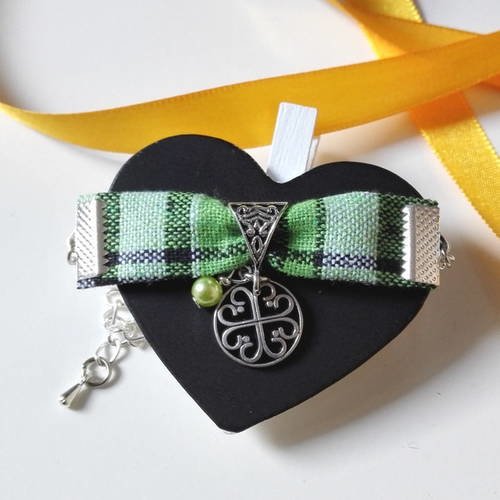 Bracelet outlander ecosse noeuds celtiques tissu vert irlande argenté féérique jamie claire fraser 