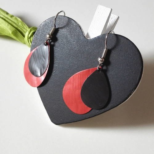 Boucles d'oreilles gouttes d'eau nespresso gris et corail féériques version 1 