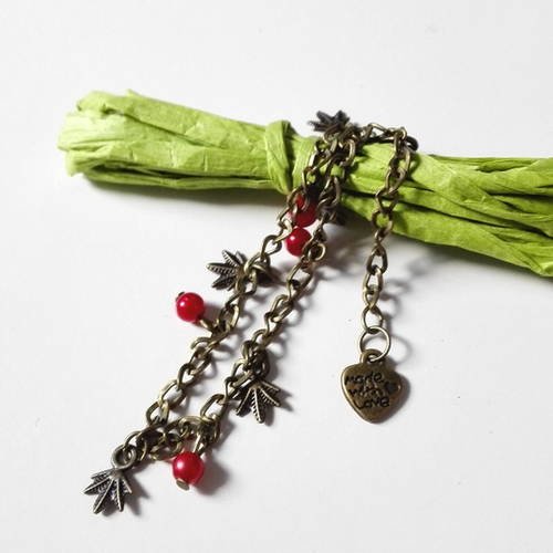 Bracelet feuilles bronze antique vintage perles féériques 