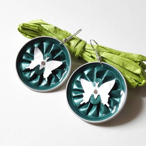 Boucles d'oreilles outlander cabochon nespresso vert papillons féériques 