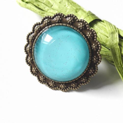 Bague royale celtique cabochon turquoise bronze antique vintage féérique idée cadeau miss perles