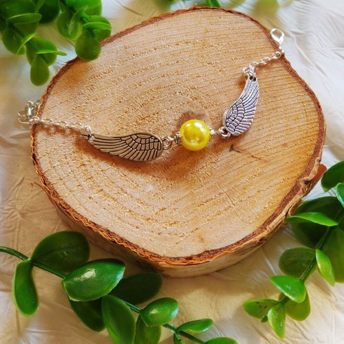 Bracelet h p vif d'or le quiddich jaune argenté féérique idée cadeau miss perles