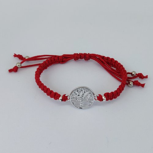Bracelet arbre de vie zen argenté rouge coton macramé protection idée cadeau miss perles