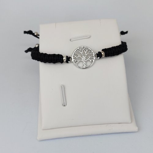 Bracelet arbre de vie zen argenté noir coton macramé protection idée cadeau miss perles