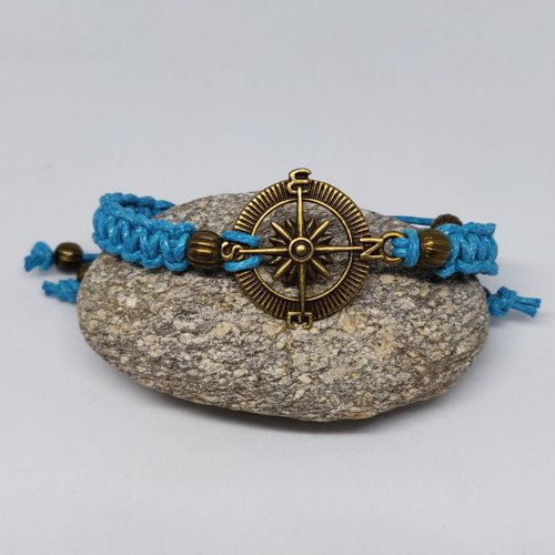 Bracelet boussole celtique inspiration game of thrones macramé bleu bronze antique idée cadeau miss perles