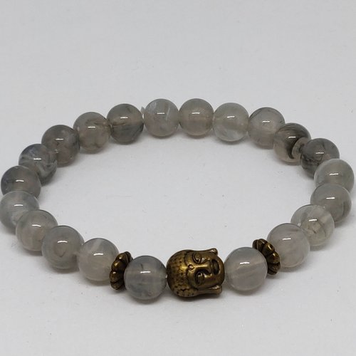 Bracelet tibétain bouddha bronze antique gris univers mala zen meditation  idée cadeau miss perles