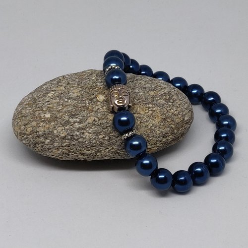 Bracelet tibétain de perles bouddha argenté bleu nacré zen protection mala idée cadeau miss perles