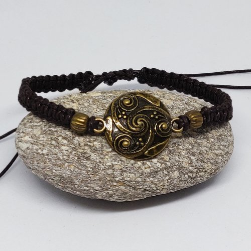 Bracelet homme macramé marron muspel bronze inspiration vikings médiéval idée cadeau homme miss perles