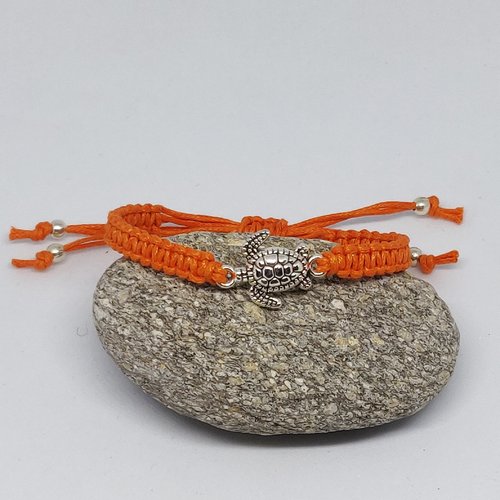 Bracelet macramé tortue argenté coton ciré orange idée cadeau miss perles