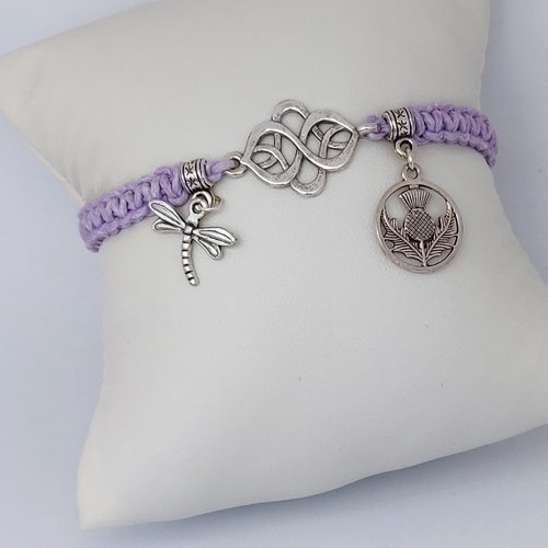 Bracelet noeuds celtiques outlander macramé violet argenté féérique sassenach ecosse idée cadeau miss perles