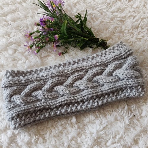 Bandeau de claire torsade celtique outlander laine gris clair ecosse irlande idée cadeau femme noel miss perles