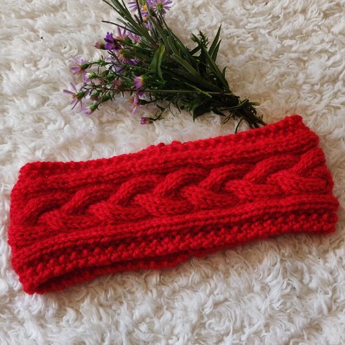 Le bandeau de claire torsade celtique outlander laine rouge ecosse idée cadeau femme noel miss perles