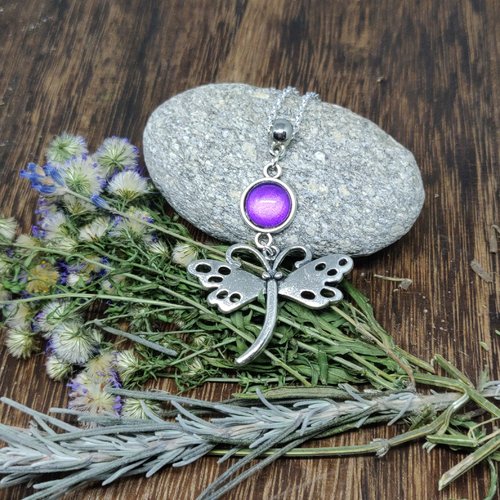 Collier libellule celtique outlander bijoux sassenach argenté violet féérique ecosse  fraser idée cadeau femme miss perles