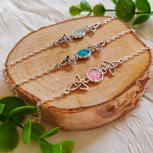 Bracelet celtique triskels, bracelet celtique, cristaux résine argenté, inspiration vikings, nature féérique idée cadeau miss perles