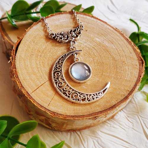 Collier lune celtique, collier phase de lune, argenté filigrane, outlander, idée cadeau femme,  miss perles