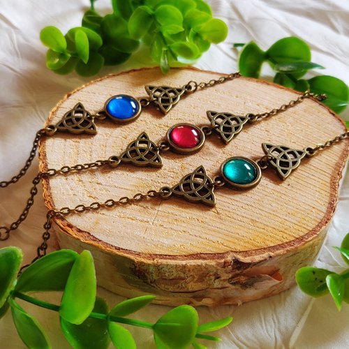 Bracelet double triskel celtique, bracelet triskels, bronze, bijou mystique, féérique, idée cadeau femme miss perles