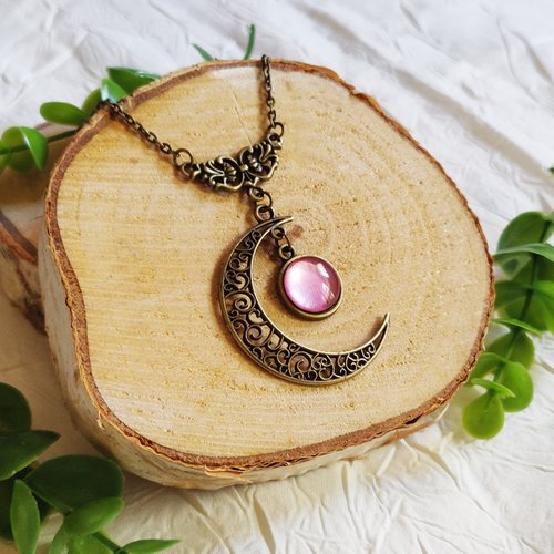 Collier lune celtique, collier phase de lune, bronze filigrane, outlander, idée cadeau femme,  miss perles