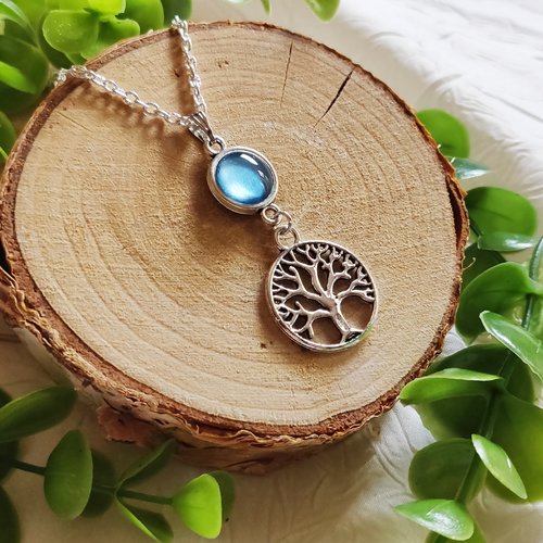 Collier arbre de vie, collier celtique, bijou nature, bijou cabochon, argenté, idée cadeau femme, miss perles créations