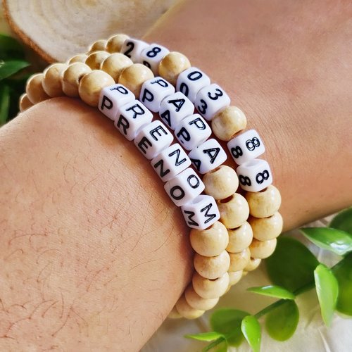Bracelet homme personnalisable, bracelet message, perles de bois , bracelet tibétain, idée cadeau homme, papa, parrain