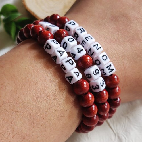 Bracelet homme personnalisable, perles de bois rouge, bracelet