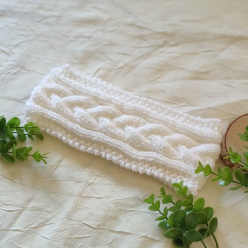 Bandeau de claire, torsade celtique, bandeau outlander, laine blanc ecosse irlande idée cadeau femme noel miss perles