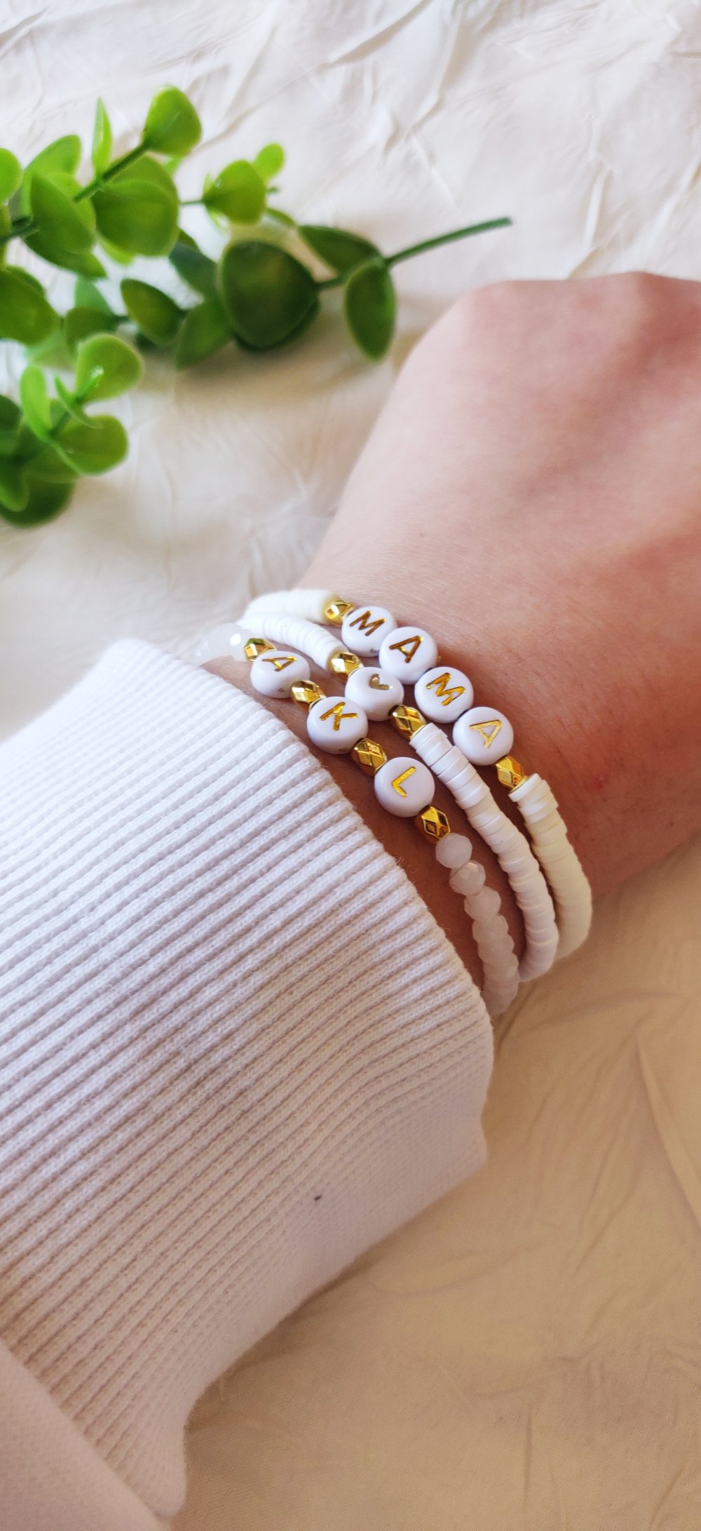 Bracelet personnalisé, perles heishi, lot de 3, bracelet nom