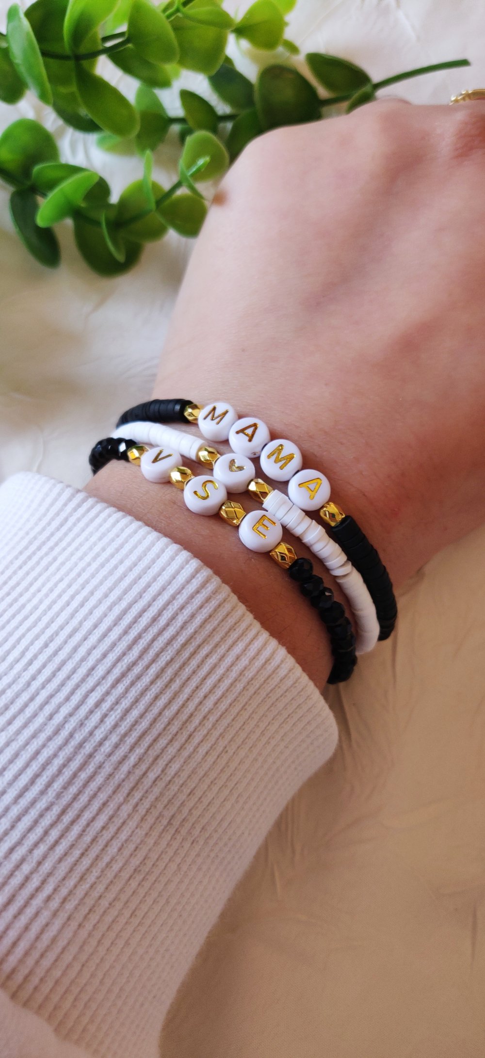 Bracelet personnalisé, perles heishi, lot de 3, bracelet nom