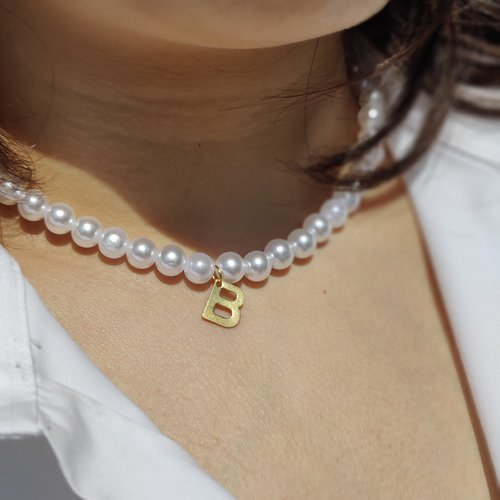 Collier ras du cou anne personnalisé, collier de perles mariage vintage, lettre acier inoxydable, cadeau noel