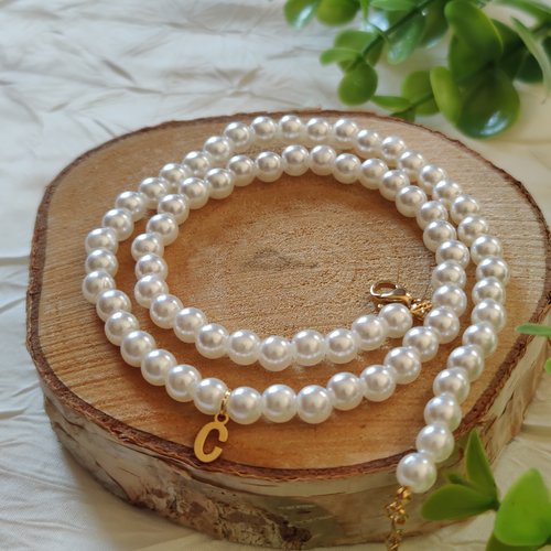 Collier de perles ras du cou lili personnalisé, bijou perles mariage vintage, lettre acier inoxydable, cadeau noel