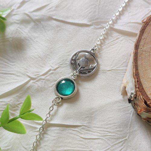 Bracelet outlander chardon écossais, vert argenté, bijoux sassenach, bracelet ecosse, idée cadeau femme