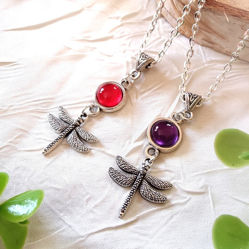 Collier libellule celtique argenté personnalisable, ecosse outlander, claire, clan fraser, idée cadeau femme mère maman