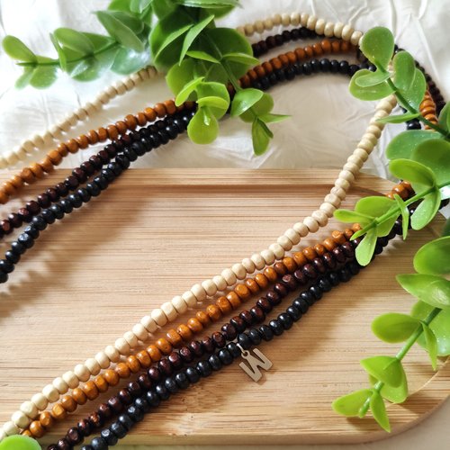 Collier tibetain pour homme petites perles de bois personnalisable avec une lettre zen yoga meditation idée cadeau homme