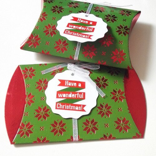 Emballage boite cadeau bijoux deluxe rouge vert noël fêtes wonderful flocons