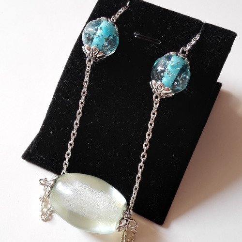 Collier argenté "lac étoilé " avec perles bleues turquoises féériques idée cadeau miss perles
