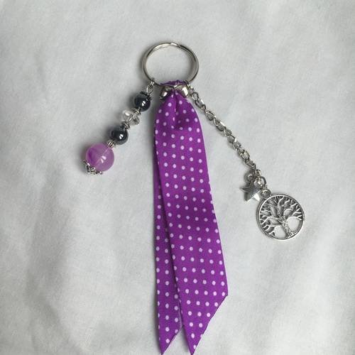 Porte clés argenté liberty " arbre de vie violet féérique " 