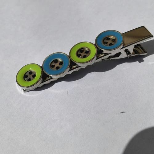 Pince à cravate pic broche argenté avec boutons bleus et verts tendance geek 