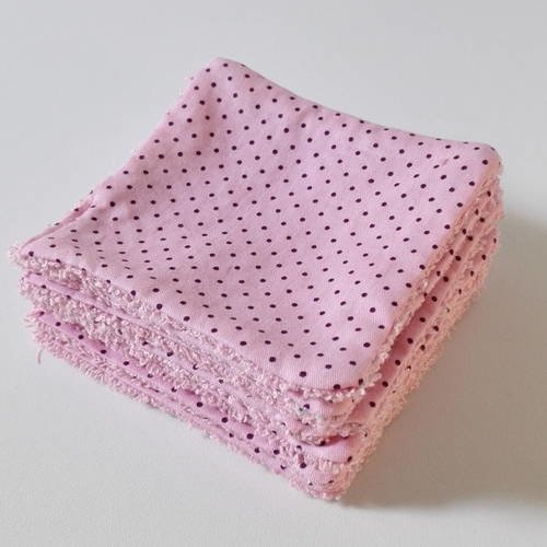 Lingettes lavable bébé idée cadeau naissance carré rose à pois boutique miss perles